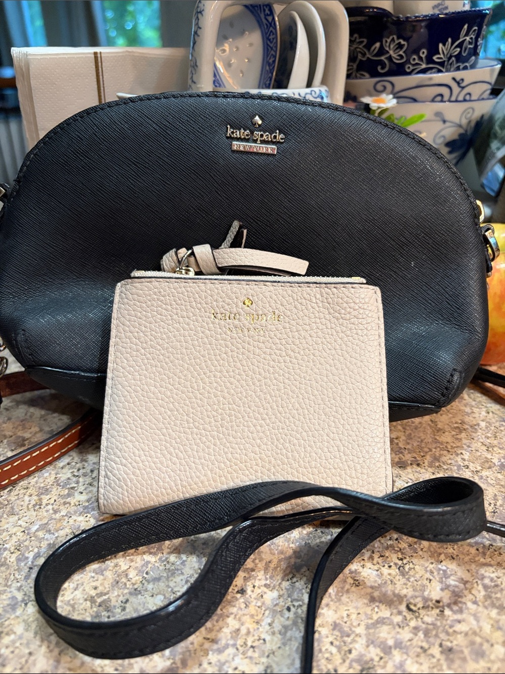 kate spade black crossbody with cream card pouch